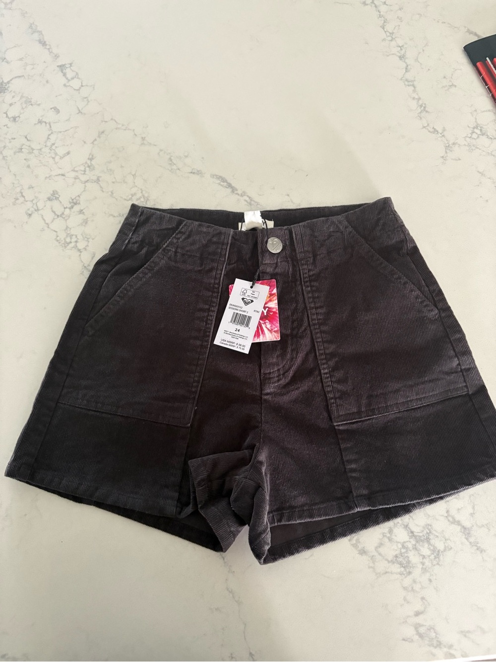 Roxy High-Waist Black Corduroy Pocket Shorts